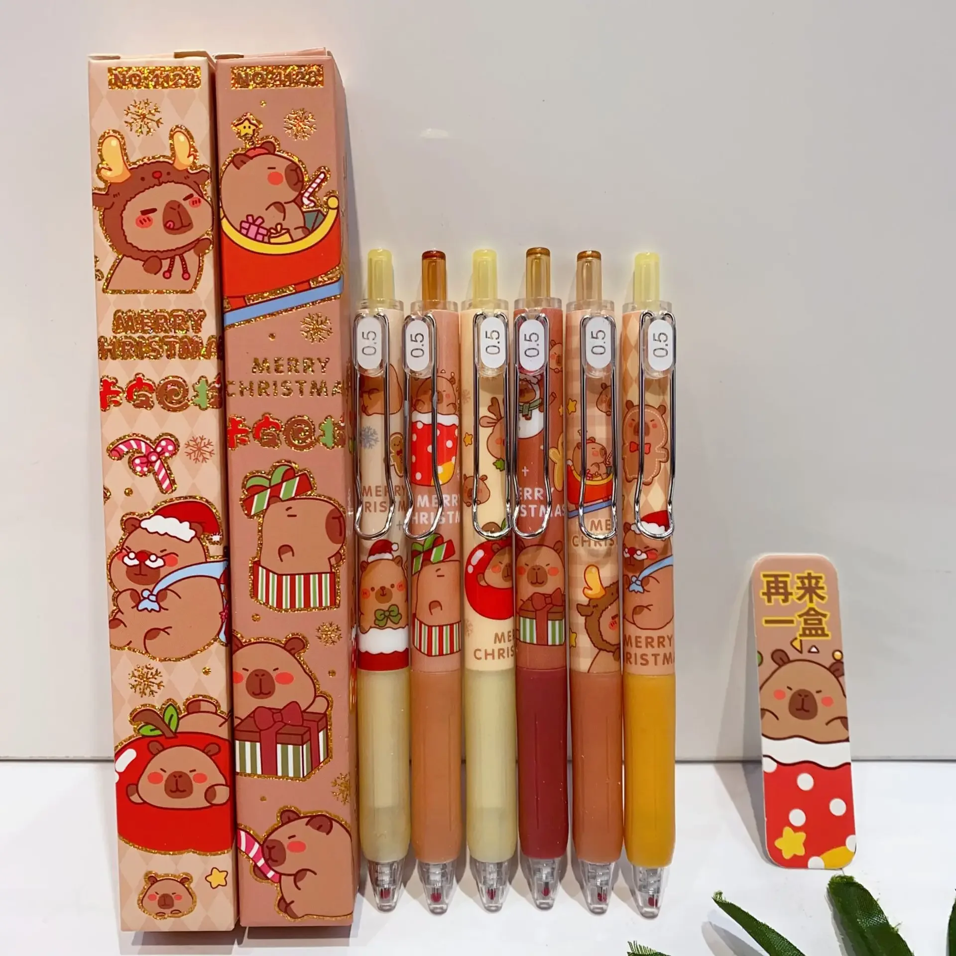New Random 6Pcs Christmas Theme Series Capybara Cartoon Stationery Gel Pen animal Neutral Pen Signature Pen children's day gift
