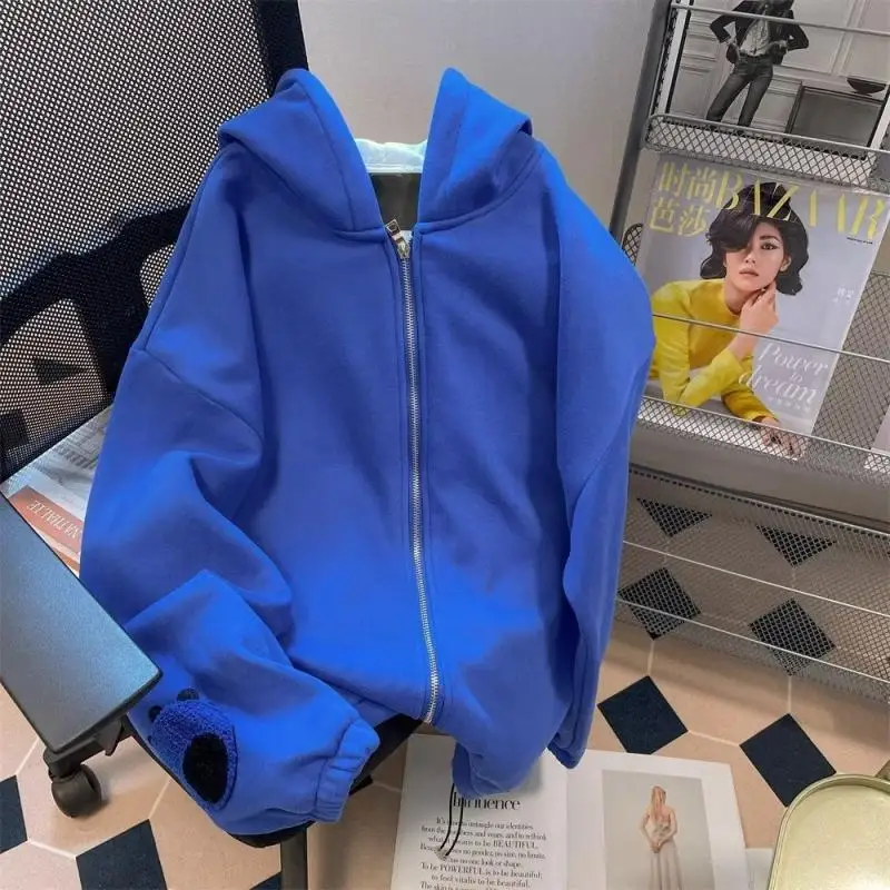 Kawaii Disney Stitch Cartoon Cute Klein Blue Stitch Ear Hooded Sweater Couple Autumn/winter Cardigan Coat Gifts for Friends