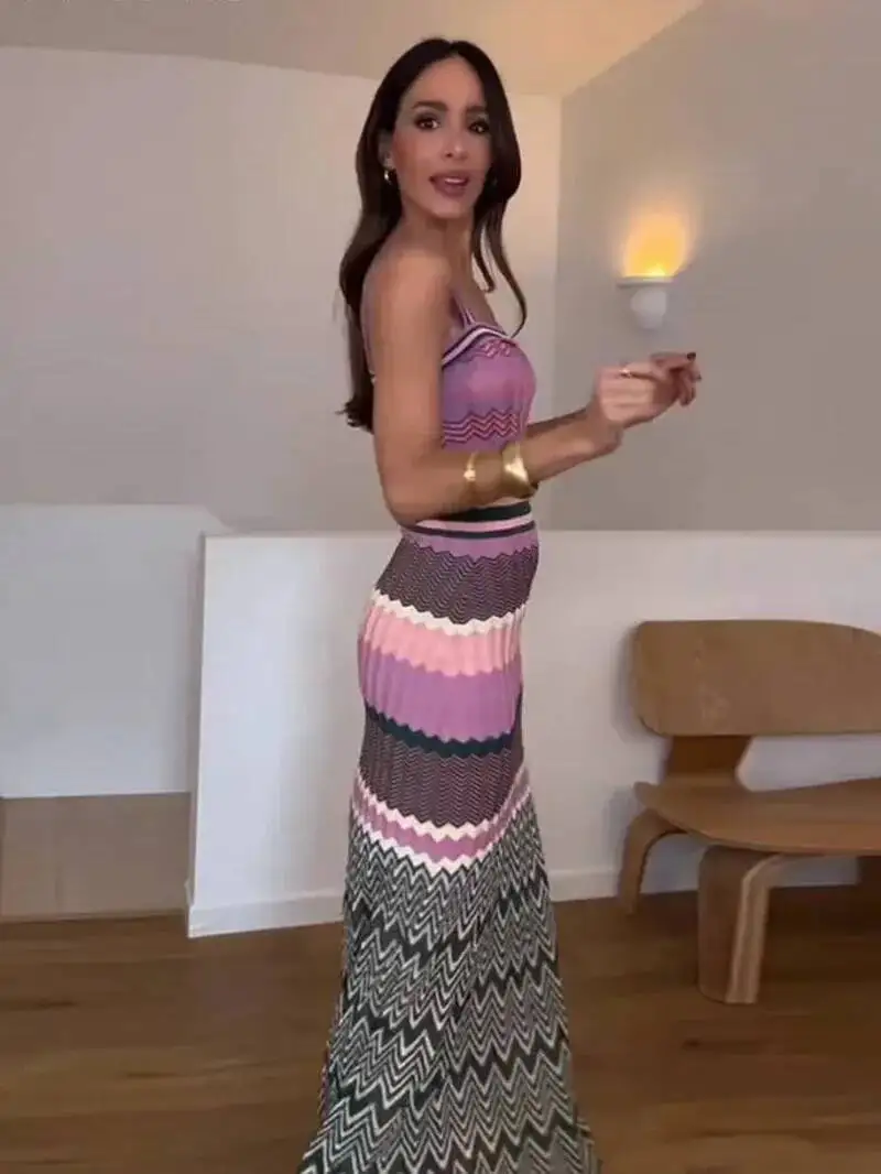 Elegant Knitting Dress Women Slim Sleeveless Square Collar Sling Long Dresses 2025 Autumn New Female Vacation Fashion Robes TDS8