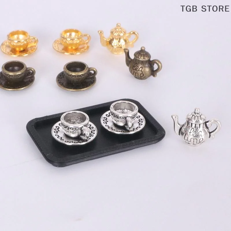 4Pcs/Set Miniature Tea Cup Model Simulation Micro Tea Pot Scene Ornaments DIY Decorative Accessories