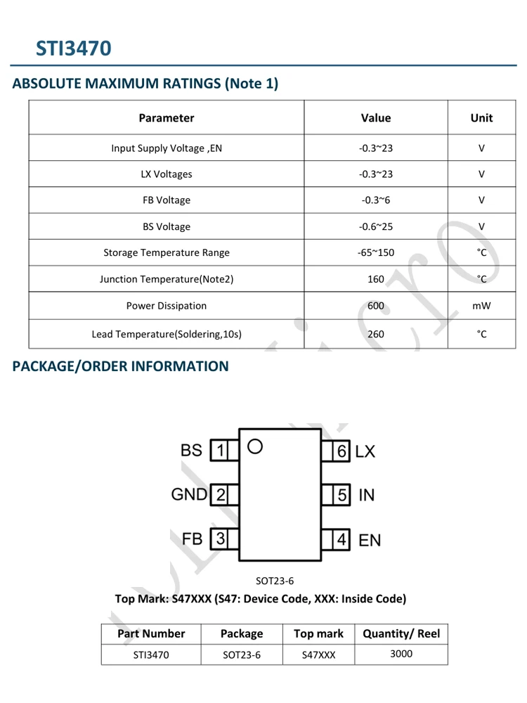 3000PCS STI3470 Ｓ47 SOT-23-6 BOM One stop ordering ordering 600KHz 18V 2.0A Synchronous Step-Down Converter DC-DC power chip