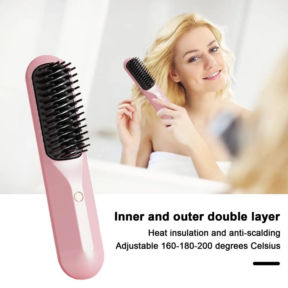 Hair Straightening Brush Wireless Hair Straightening Comb with 3 Temperature Settings Portable Hair Comb for Women Quick Heating