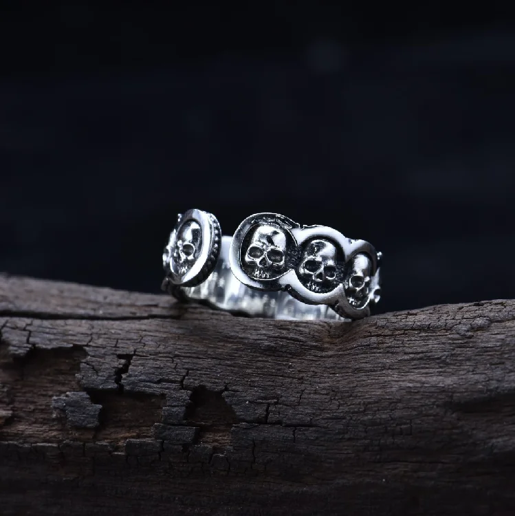 925 sterling silver skull ring men's fashionable high-grade retro single ring design open ended ring niche domineering