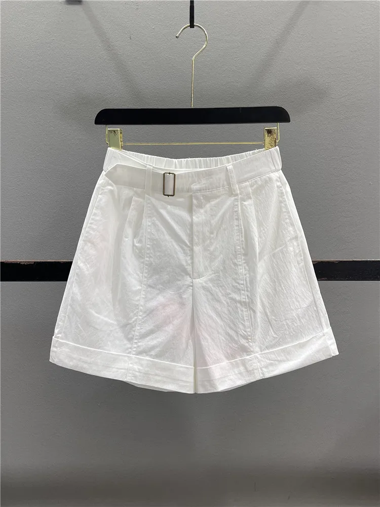 High Waist Casual Loose Wide Leg Short Pants Women Summer Thin Loose Slimming Cuffed Leisure Trousers Cotton Polyester Blend