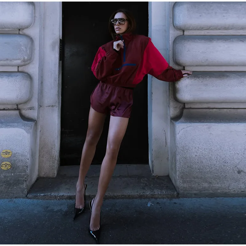 Contrast Color Fashion Wind Jacket Turn Down Collar Zipper Elastic Cuff Hem Long Sleeve Windproof Coat 2026 Autumn Women Coats