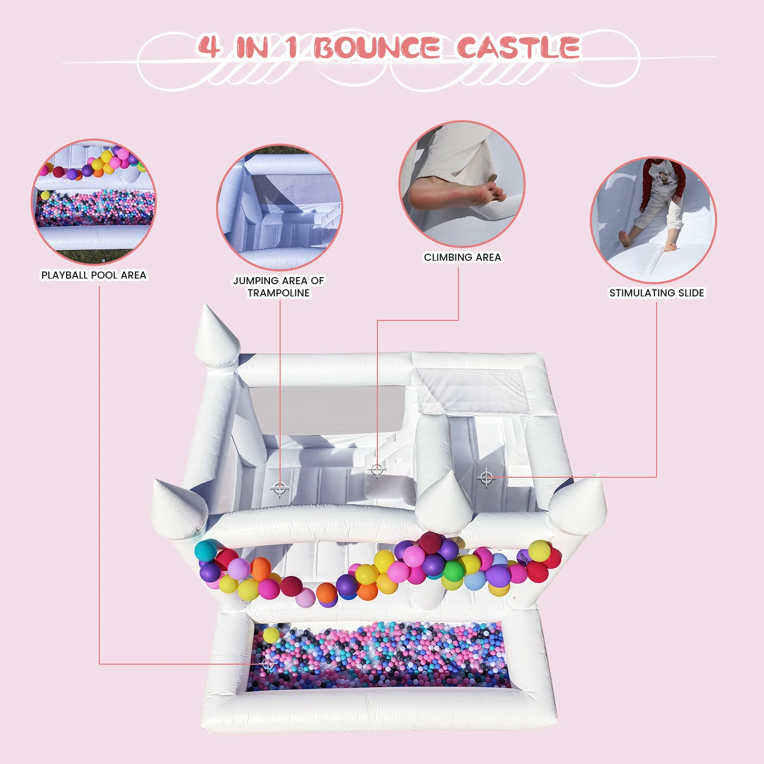 13ft Commercieel PVC Wit Bounce House Opblaasbaar Bruiloftskasteel voor Volwassen Kinderen Kinderspeeltuin, kinderspeelgoed