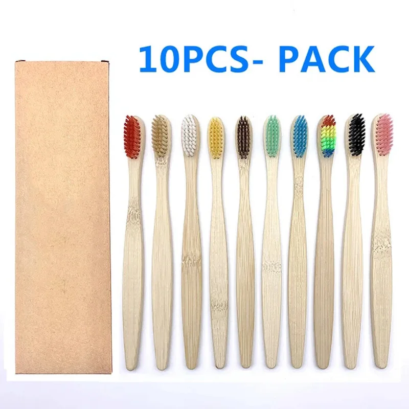 10 قطعة مجموعة فرشاة أسنان مصنوعة من خشب الخيزران الطبيعي شعيرات ناعمة الفحم تبييض الأسنان فرشاة أسنان مصنوعة من خشب الخيزران لينة العناية بالفم الأسنان الكبار/الأطفال