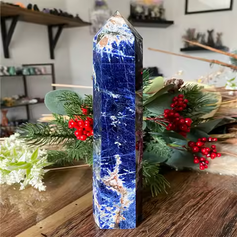 1pc CRYSTALHOLA Sodalite Stone Pillar &amp; Column - 3.54-6.3 Inch Tall Vintage Crystal Mineral Specimen for