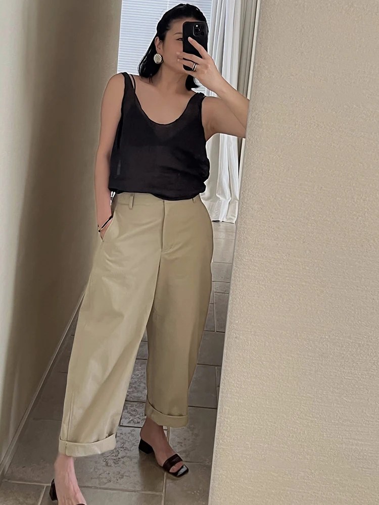 

Брюки SOTHEA с высокой талией из чистого хлопка в клетку, повседневные, для работы, летние 2025, для поездок на работу, модные, зауженные к низу