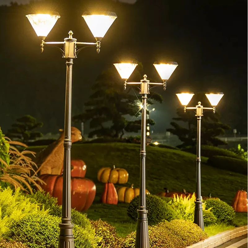 Modern Solar Street Light Outdoor Waterproof Garden Light Villa Courtyard Double Head High Pole (2.3M) Landscape Light 