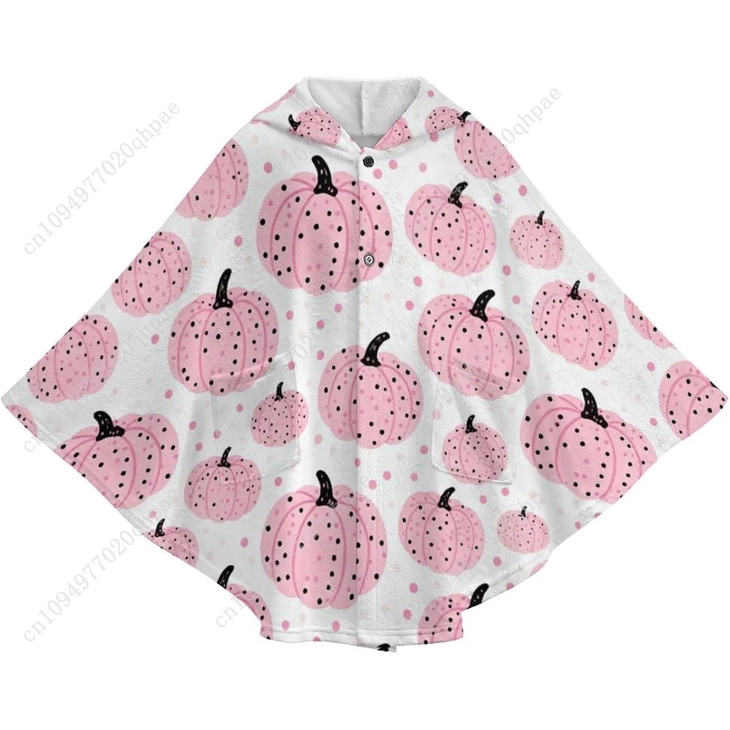 سترة بطانية مريحة من الفلانيل، هوديي كبير الحجم بنقاط سوداء على شكل قرع مع جيوب للأطفال والمراهقين #4