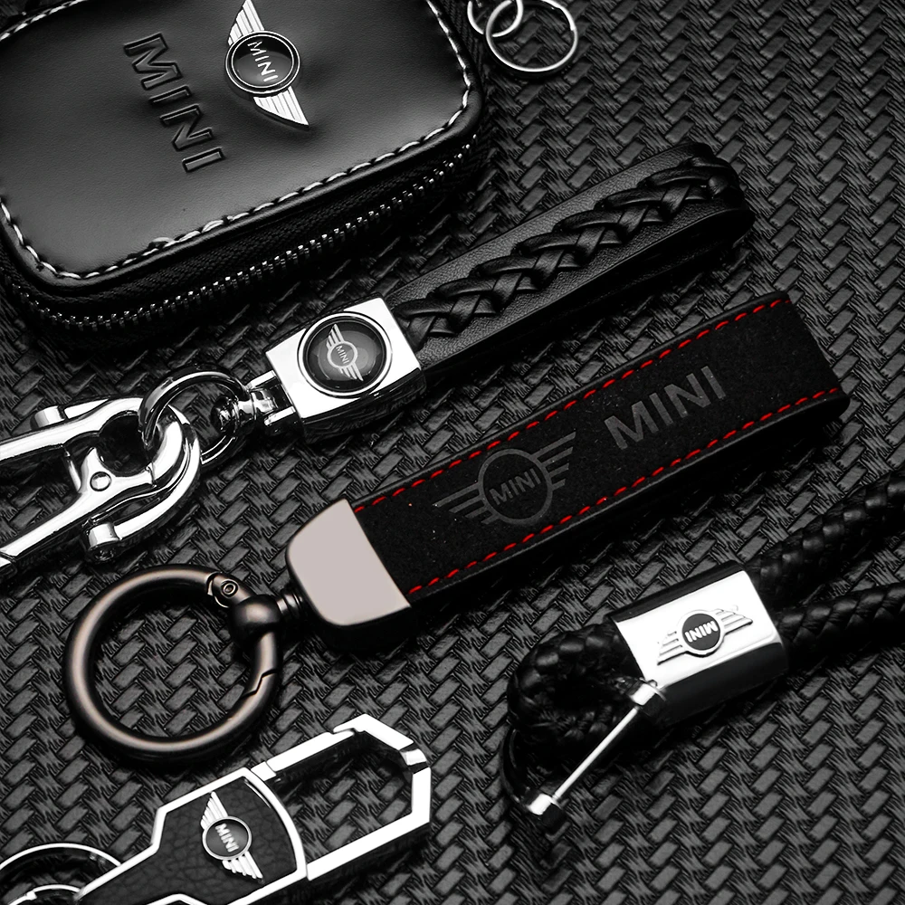 3D Metal/Leather Car Styling Keychain For MINI Cooper One S JWC R55 R56 F56 R57 R58 R59 R60 Key Chain Key Rings Auto Accessories