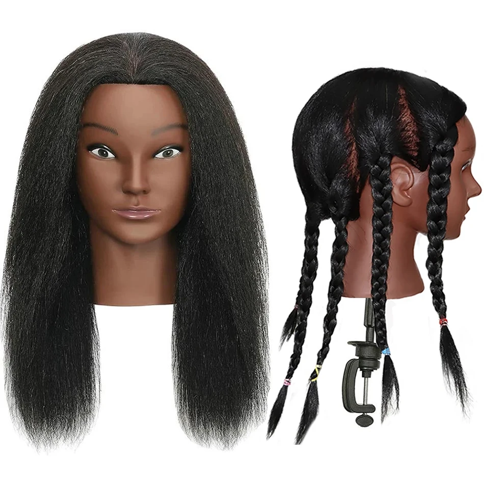 100% Real Hair Mannequin Head With Clamp Stand Fluffy Yaki Hair Mannequin Head Training Doll For Hairstylist Practice Styling