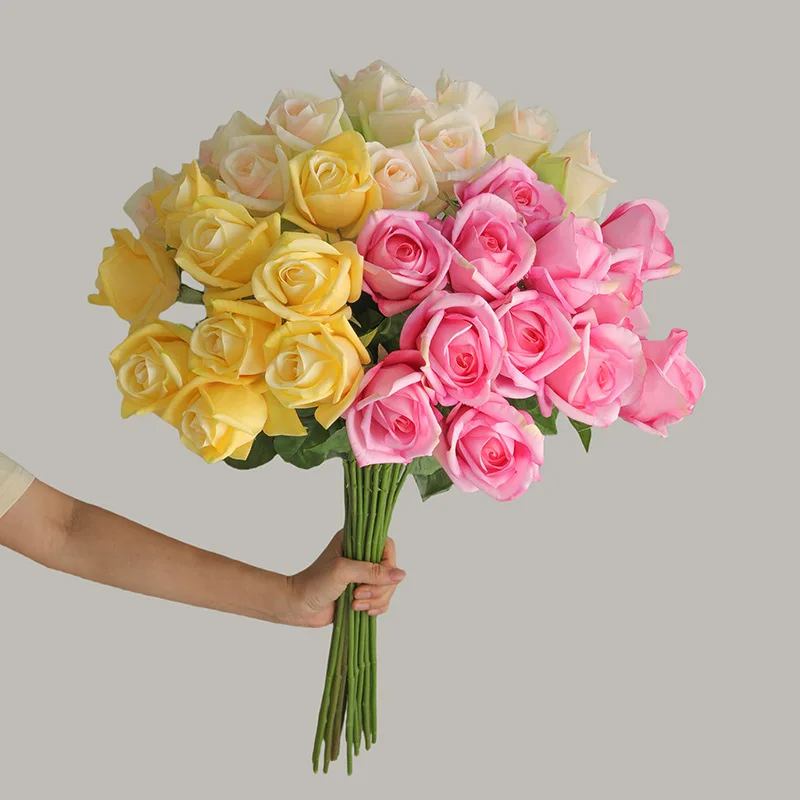 Single Stem Real Touch Artificial Silk Rose Wedding Party Home Decoration Gift F1379