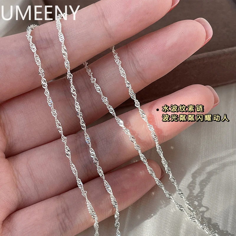 جديد 925 فضة تألق موجة المياه قلادة سلاسل السلس المختنق بسيط النساء للفتيات هدية الزفاف غرامة مجوهرات