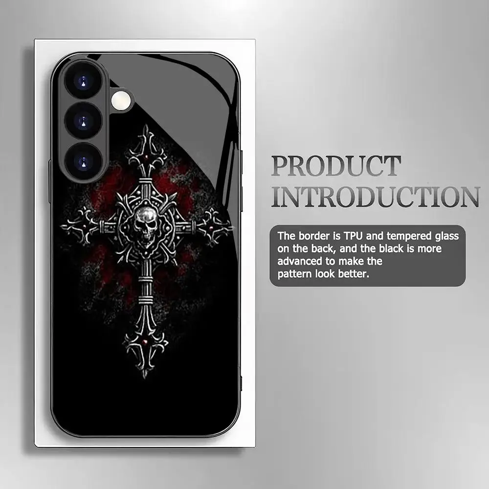 Gothic style tempered glass phone case suitable for Samsung Galaxy S26 S25 S24 S23 S22 S20 FE/Ultra/Plus anti drop back cover