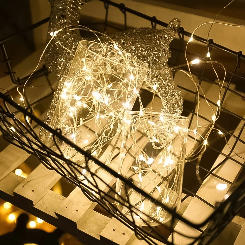 LED Copper Wire String Lights Battery Powered Wedding Decoration Gift Box Bouquet Colorful String Light Home Party Decoration