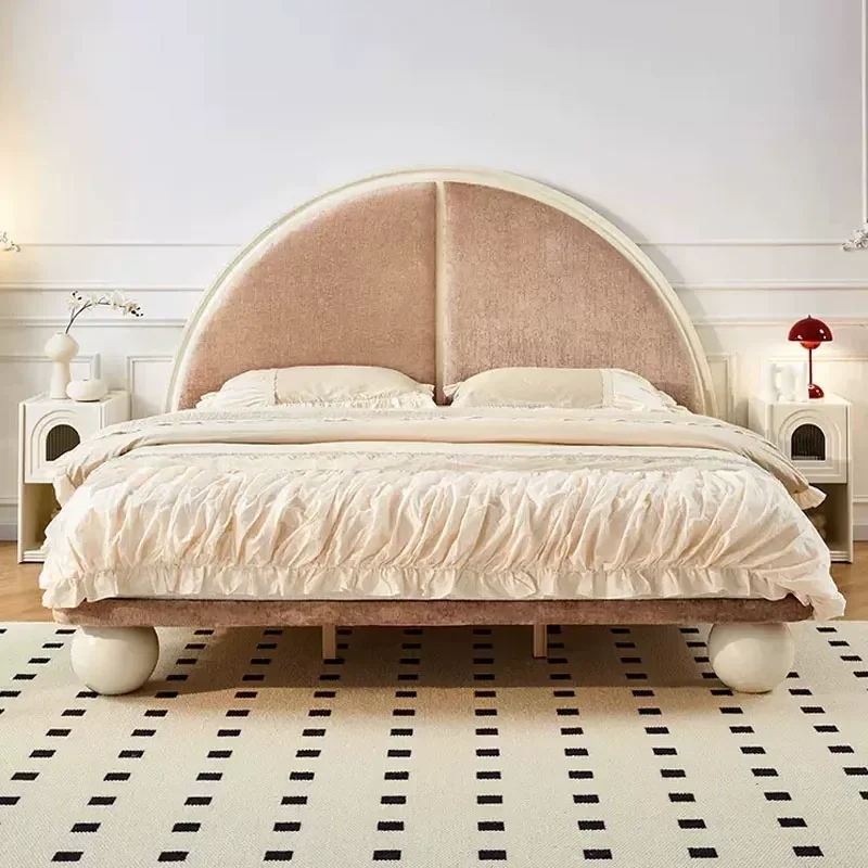 Retro Solid Wood Bed Modern Simple Cream Style Semi Round Princess Bed American Light Luxury Master Bedroom Double Bed