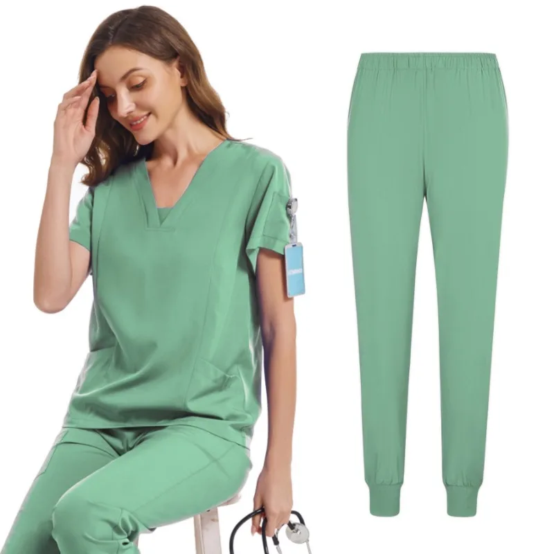 Women's Beauty Salon Work Clothes Operating Room Hand Washing Suit Hand Washing Suit Short Sleeved Doctor Elastic Scrub Set