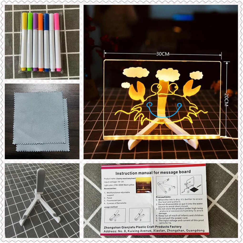 Creative LED โคมไฟข้อความ Note Board Erasable USB Childre กระดานวาดภาพห้องนอน Night Light วันเกิดเด็กของขวัญโคมไฟกลางคืน