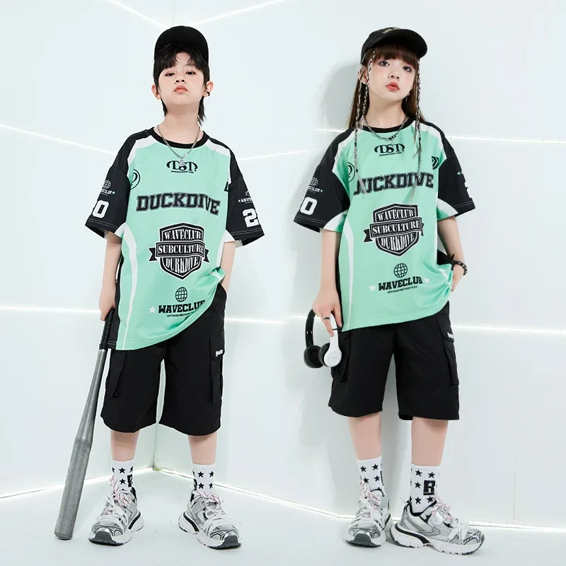 Ballsaal Hip Hop Jungen T-shirt Street Dance Cargo-Shorts Mädchen Sommer Kühlen Streetwear Kinder Kleidung Sets Kinder Bühne Kostüme