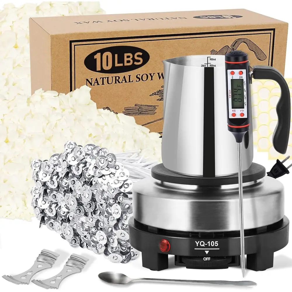 

DIY Candle Making Kit: 10lbs Soy Wax, Melting Pot, Electric Stove, Supplies for Beginners