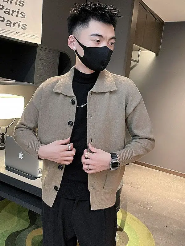 

Casual Men's Knitted Sweater Coat Autumn Winter High Quali Polyester Fiber Long Sve Warm Color Faionable Streetwear