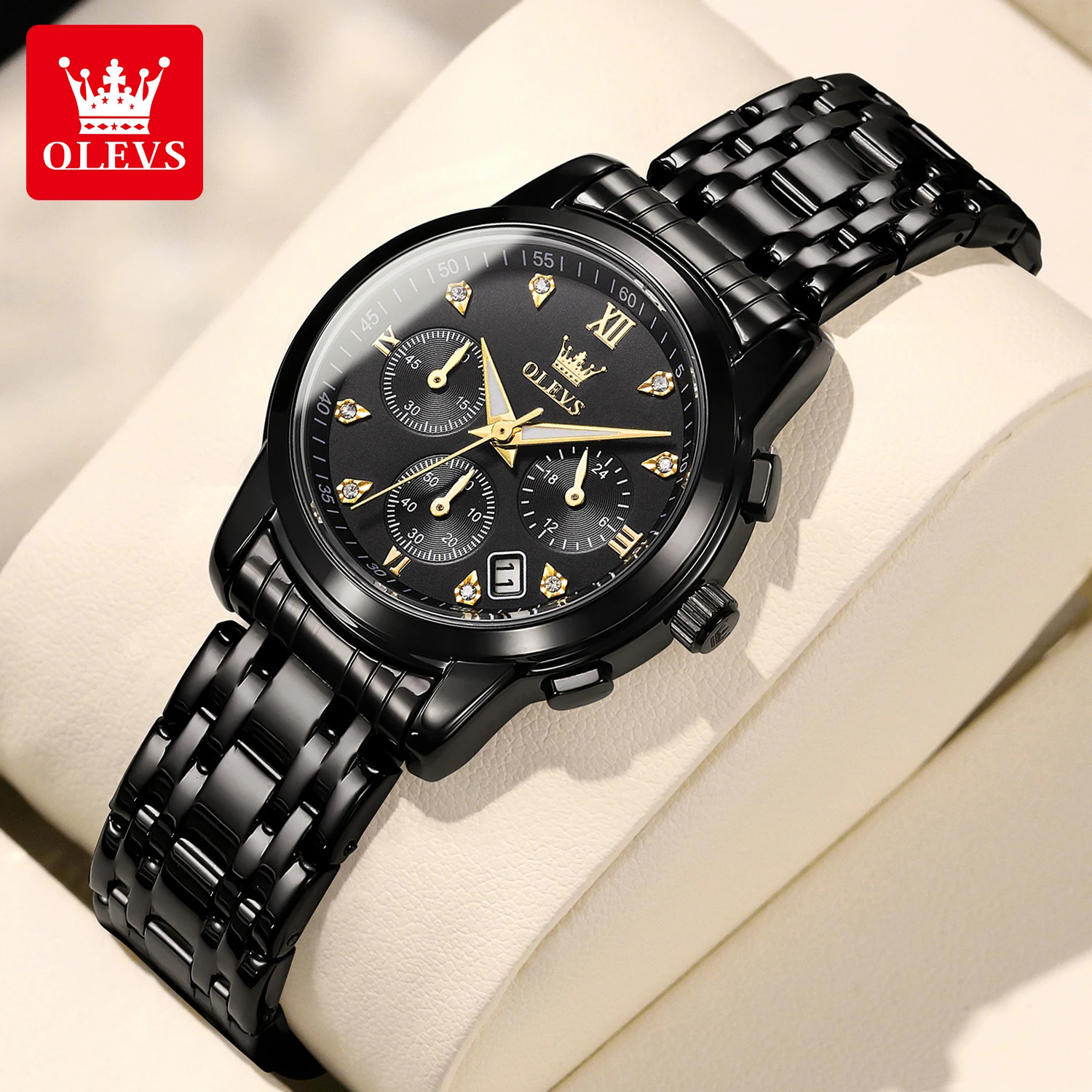 OLEVS 2858 Damenuhr Original Luxus Wasserdicht Leuchtend Kalender Automatisches Datum Chronograph Quarz-Armbanduhr für Damen