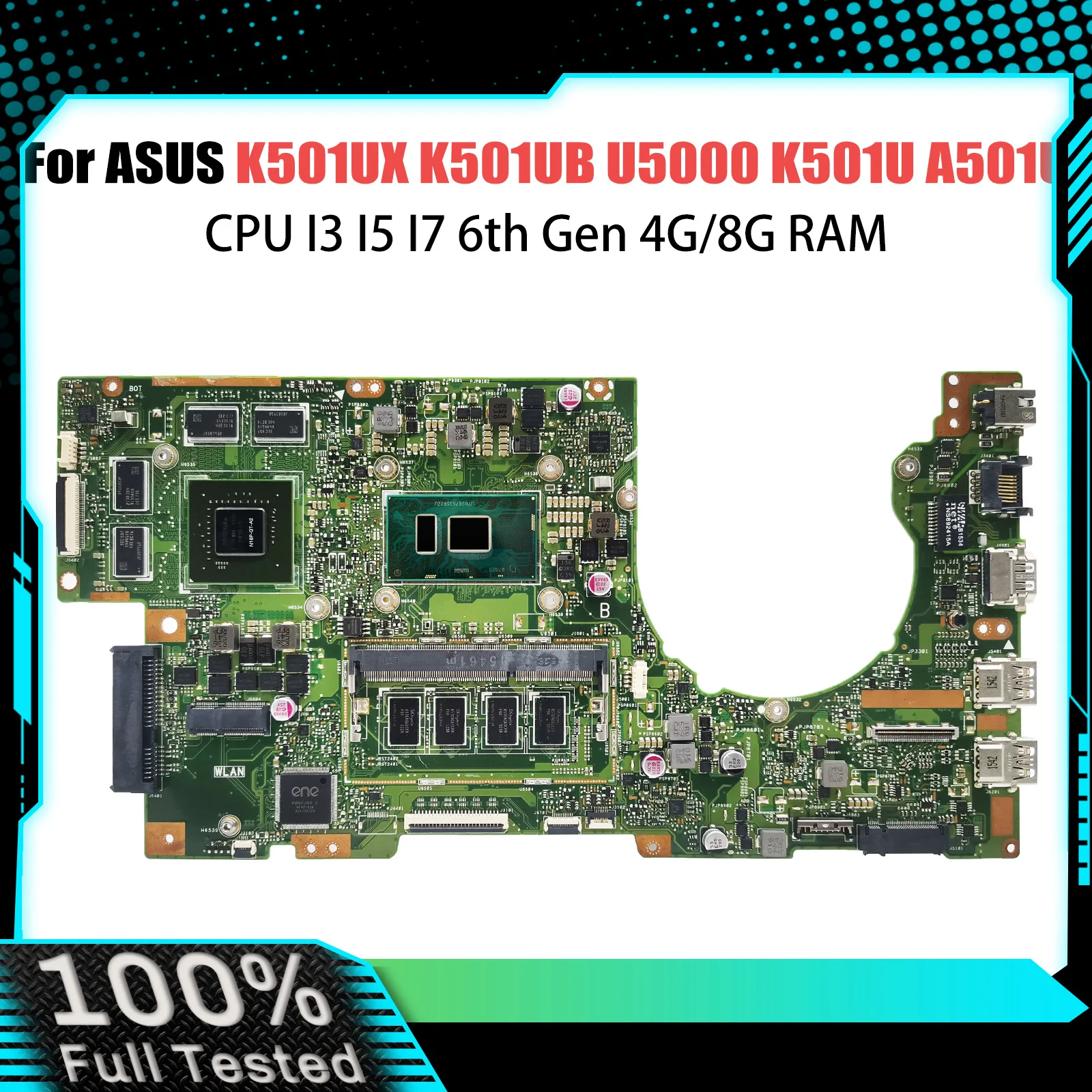 

K501UX Notebook Mainboard For ASUS K501UB K501UQ A501U U5000 K501UXM Laptop Motherboard CPU I3 I5 I7 6th Gen 4G/8G RAM DDR3