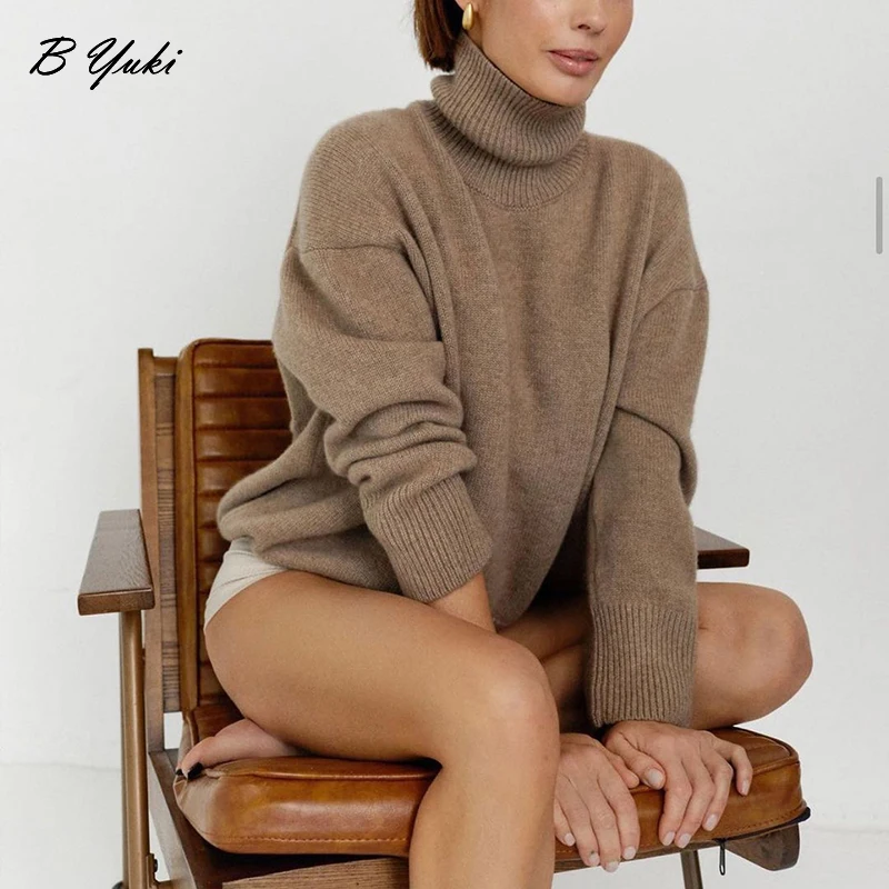 Blessyuki Soft Cashmere Turtleneck Knit Sweater Women Oversized Thicken Warm Basic Pullovers Female Winter Solid Lazy Oaf Jumper