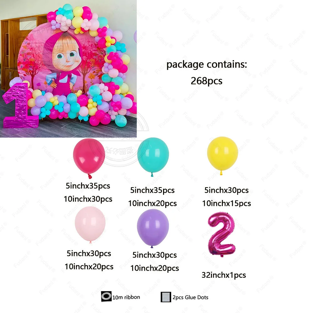 268PCS Disney Martha und Bär Themenballons Bogenset Rot Gelb Grün Latex Ball Mädchen Kind Geburtstag Party Supplies Babyparty