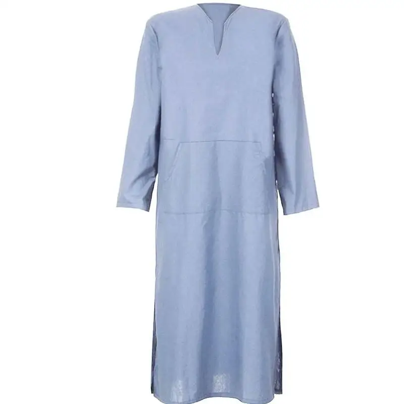 قميص رجالي طويل بأكمام طويلة وياقة على شكل V من القطن والكتان، بتصميم عرقي، ملابس كاجوال للمسنين في موسم الشتاء، منشأ صيني