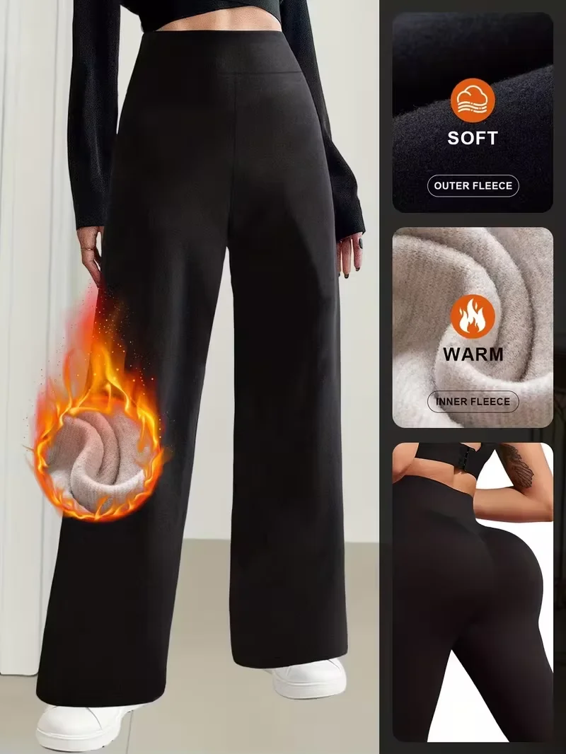 

Зимние брюки с высокой талией, на флисовой подкладке, прямые, широкие, мягкие, теплые, для йоги, профессиональные, для повседневной носки, больших размеров, леггинсы