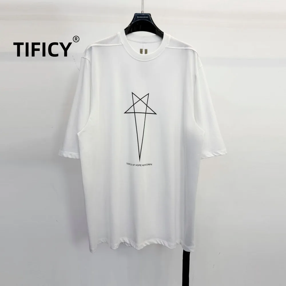 

High Street Tees RO Cotton Tshirts Tops Men's Geometric Line Printed Short Sleeved Loose Silhouette Casual Loose T-shirt