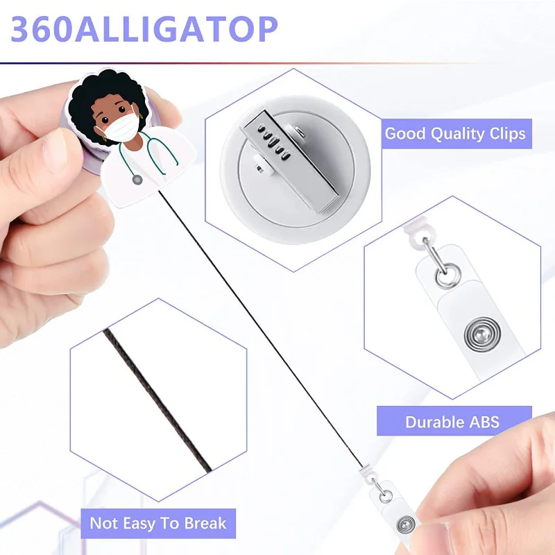 Girl Doctor Nurse Working Permit Clip 360° Rotation Retractable Badge Reel ID Tag Holder Clips Businese Pass Card Accessories