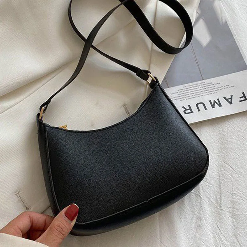 Womens Fashion Handbags Retro Solid Color PU Leather Shoulder Underarm Bag Casual Hobos Handbags