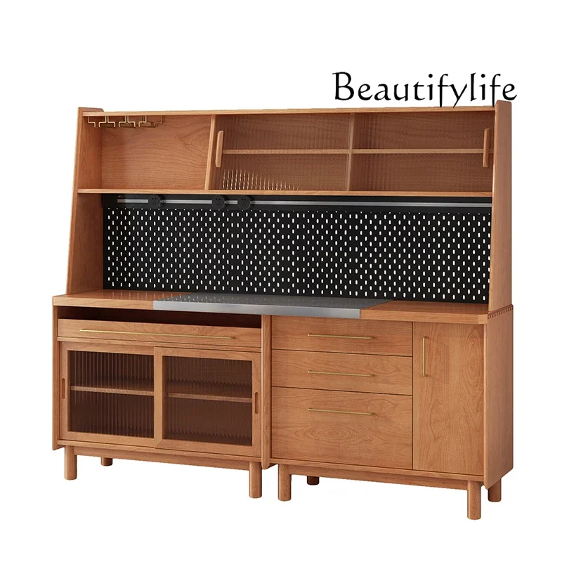 

Nordic solid wood dining side cabinet, living room tea and wine cabinet against the wall, cupboard, multi-functional locker