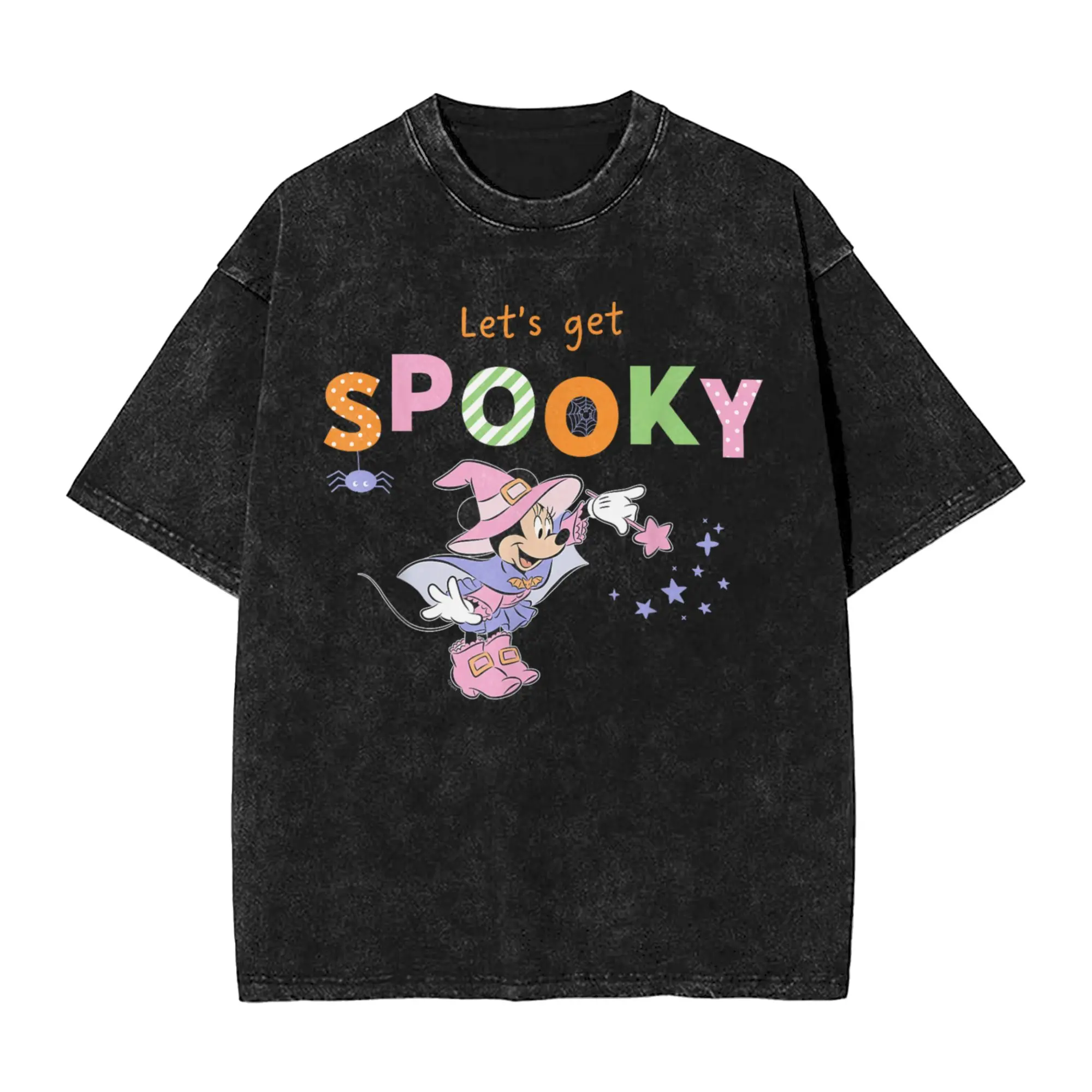 

Harajuku стираная футболка с Минни Маус, хлопковые футболки Let's Get Spooky Halloween Witch, модная футболка для мужчин, летние футболки Y2K