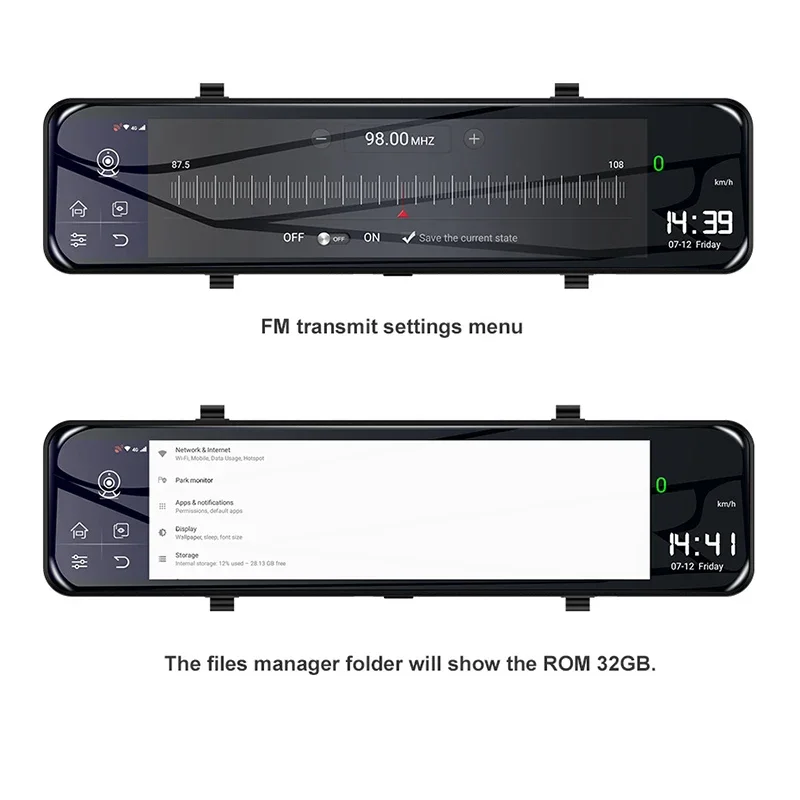 12-inch Rearview Mirror Driving Recorder Streaming Media Cloud Mirror Front and Rear 1080P Reversing Image Voice-activated