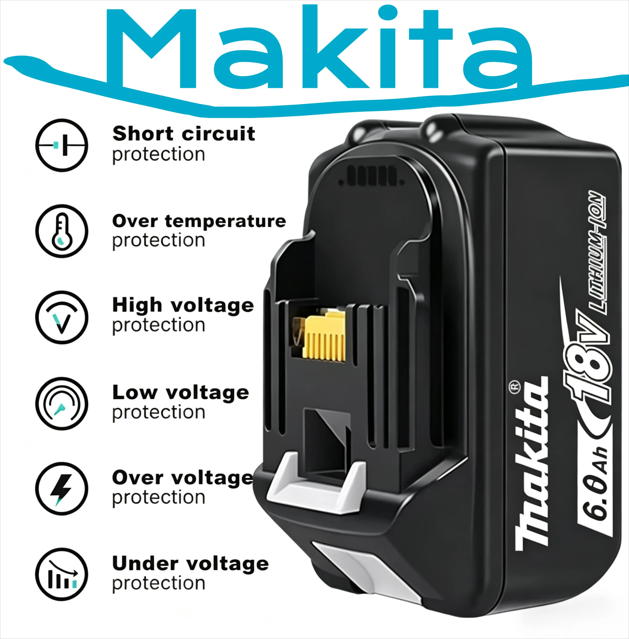 

Original Genuine Product Makita 6Ah 18V Battery for Makita BL1830B BL1850B BL1850 BL1840 BL1860 Replacement Lithium Battery