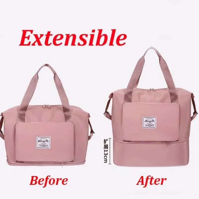 Imagem -05 - Bolsa Dobrável Portátil Feminino Grande Armazenamento de Bagagem de Compras Tote Crossbody Expansível Viagem Duffel Fitness Bagagem Capacidade