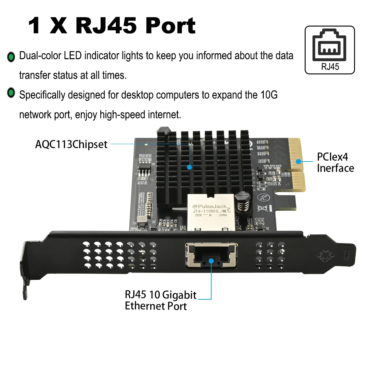 Imagem -02 - Iocrest-interface Ethernet Placa de Rede Lan com Fio 1g 2.5g 5g Lan Win10 10gbps Aqc113 Pcie para Porta Única Rj45 Aqc113