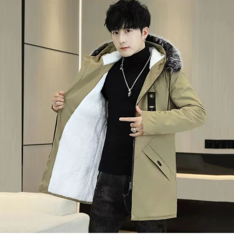 New 2024 Men's Casual Thick Jacket Fashion Winter Fleece Parkas Male Fur Trench Overcoat Heated Jackets Warm Coats