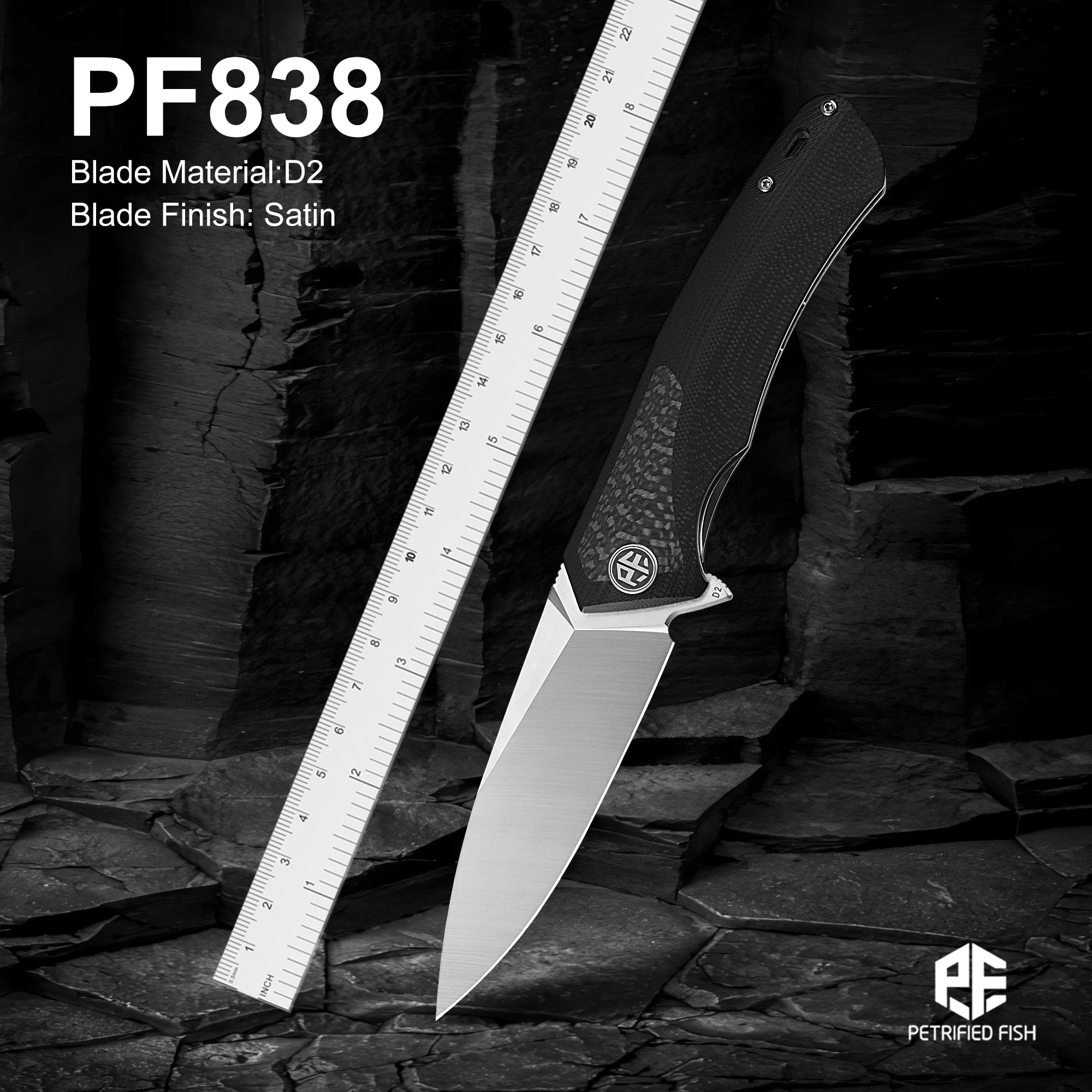 

Petrified Fish PF838 Pub Folding Knife G10 Handle Ball Bearing Outdoor Fishing Satin Blade Knife Cutting edc Tool Gear for men