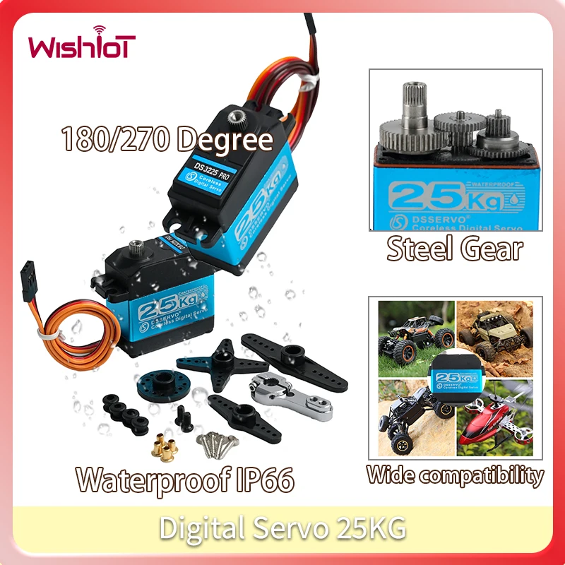 

25 кг цифровой сервопривод стальной шестерни без сердечника двигатель водонепроницаемый IP66 180/270 градусов высокий крутящий момент для радиоуправляемого автомобиля робот самолет DIY игрушки