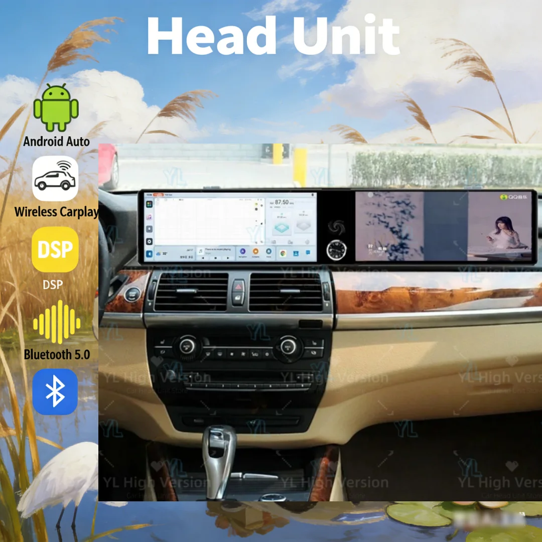 

ym Android Auto Carplay For BMW X5 E70 X6 E71 2008-2013 Car Radio Tape Recorder Dual Screen GPS Navi Stereo Multimedia Player 4G