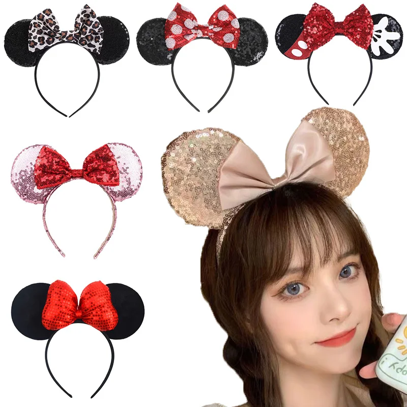 Mouse Ears Headband for Girl Hair Accessories Cartoon Cute Elasticity Hoop Bow Sequin Party Cosplay Headdress Toys Children Gift