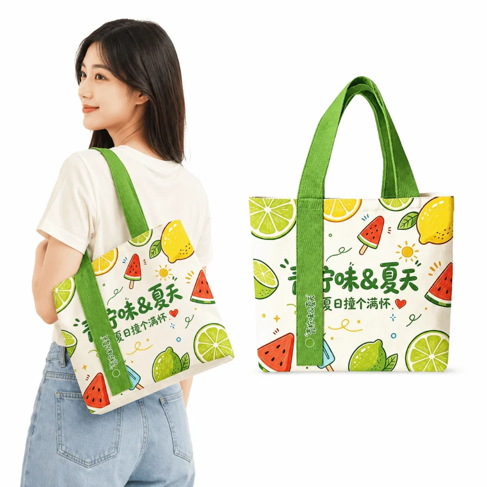 New Canvas Canvas Tote Bag Large Capacity Fruit Print Shoulder Bag Top Handles Flat Bottom Tote Bag Daily Commute