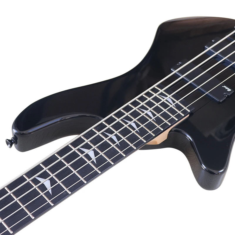 Left Hand 5 String Bass Guitar Black 43 Inch Electric Bass Guitar High Gloss Solid Basswood Body with Canada Maple Neck