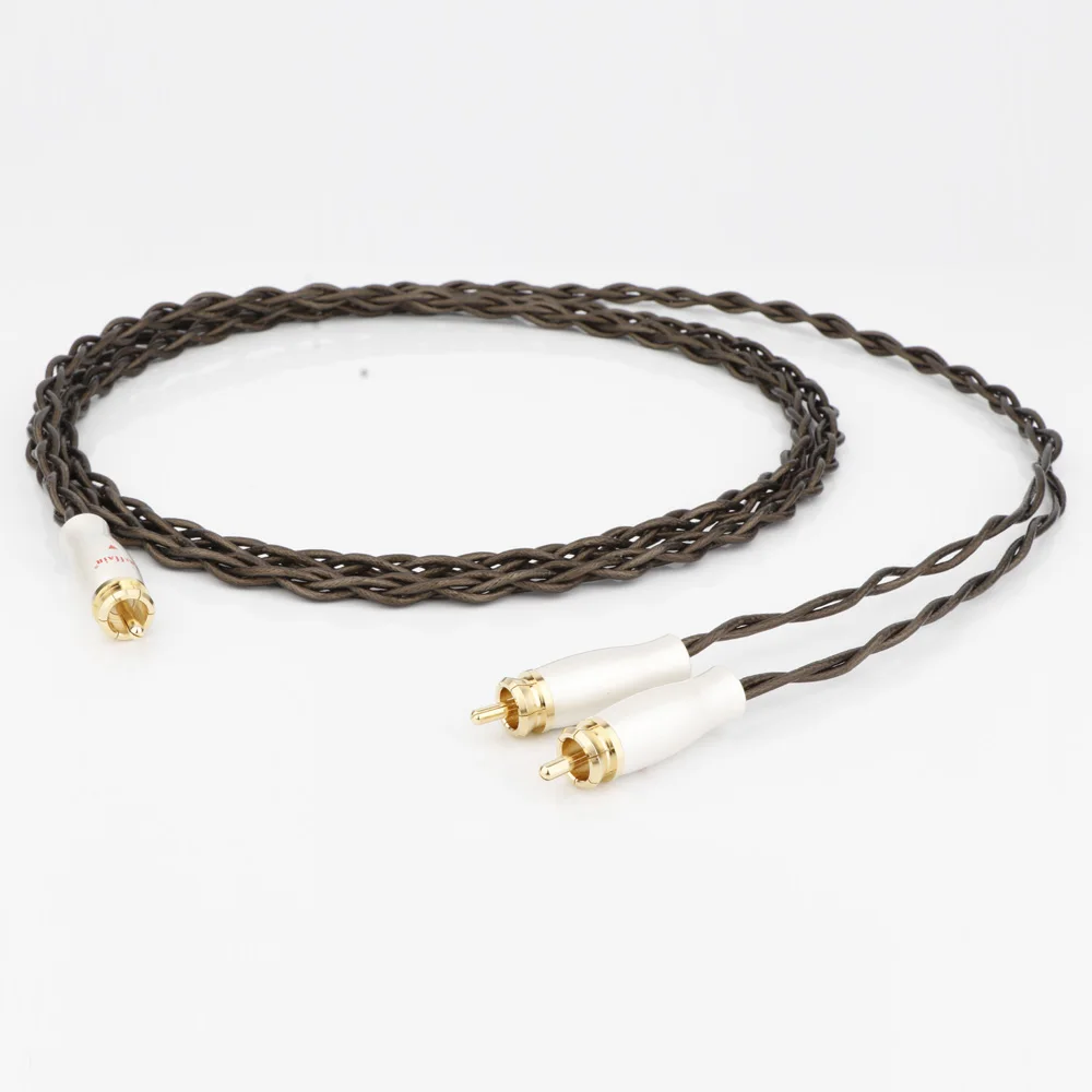 Hifi Silver plating Single 3-strand Woven Line RCA Audio Signal Wire with Gold Plated RCA Plug